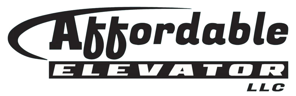 Affordable Elevator LLC logo, emphasizing affordability in home elevators, with bold black text and a stylized swoosh above.