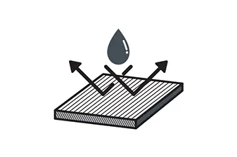 Illustration of waterproof surface with a droplet repelling arrows, suggesting protection against moisture, suitable for home elevators.